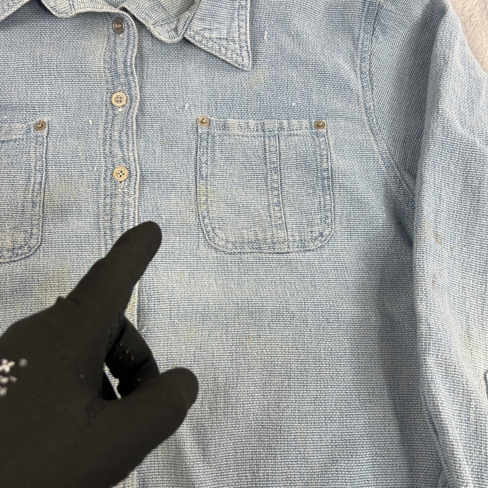 Vintage Y2K Textured Surf Button Down Medium Blue Men Streetwear Boho Shirt - Picture 5 of 12